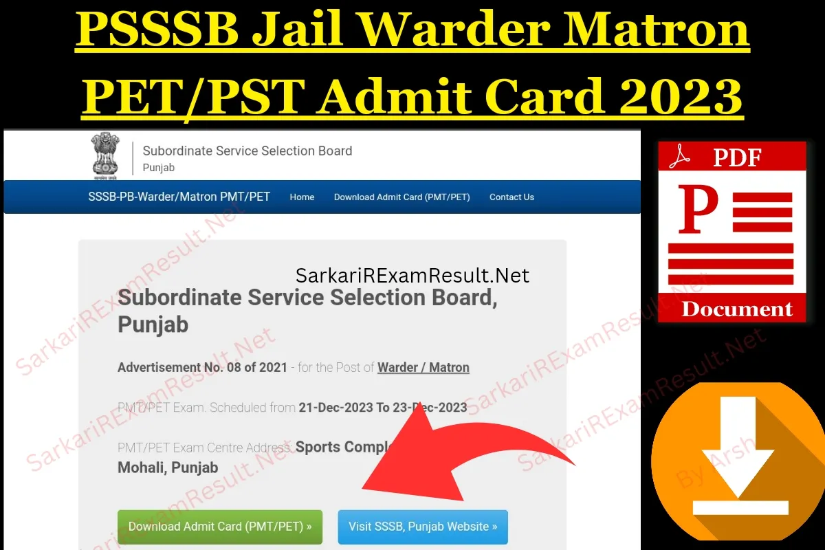 PSSSB Jail Warder Matron PET/PST Admit Card 2023