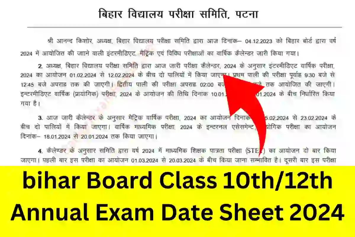 BSEB Bihar Board Annual Date Sheet 2024