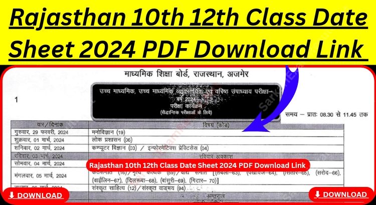 Rajsthan Board Date Sheet 2024