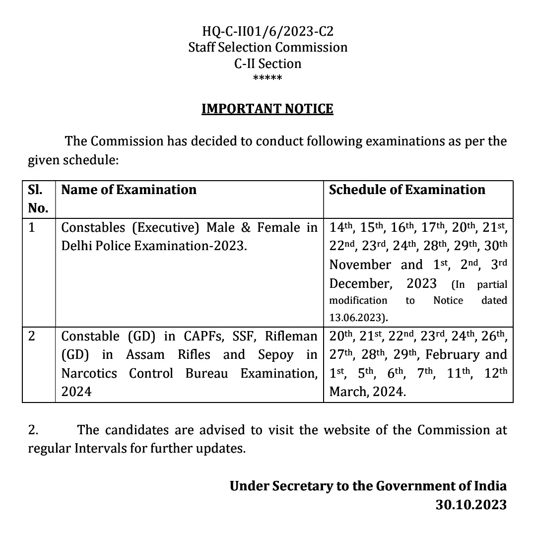 SSC GD Constable 2024 Examination Date Notice Out Check Now